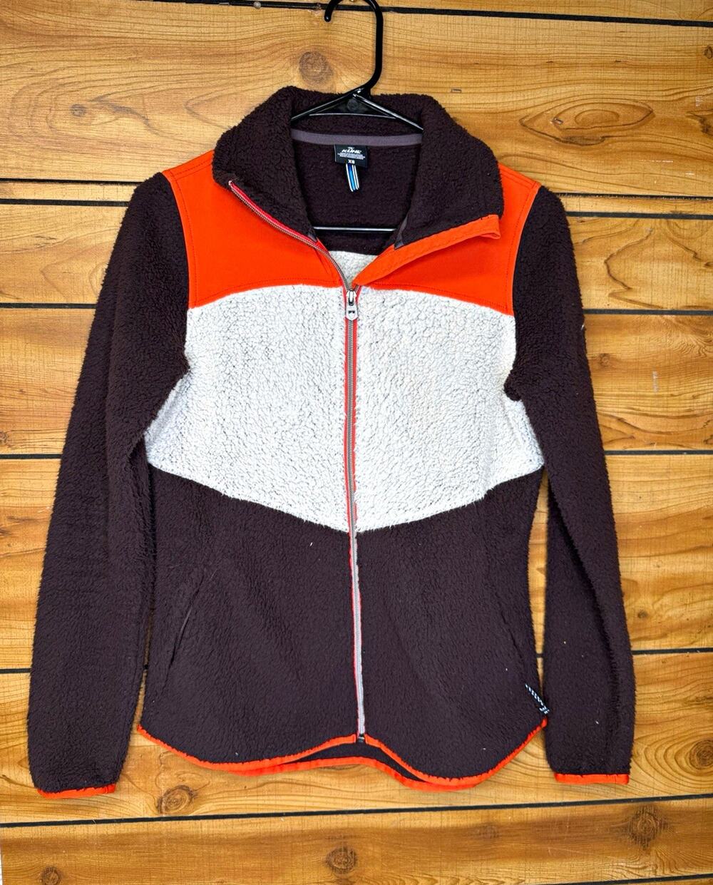 Kuhl Women’s Prism Fleece Full Zip Jacket Colorblock Brown Orange Pockets Sz XS